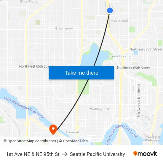 1st Ave NE & NE 95th St to Seattle Pacific University map