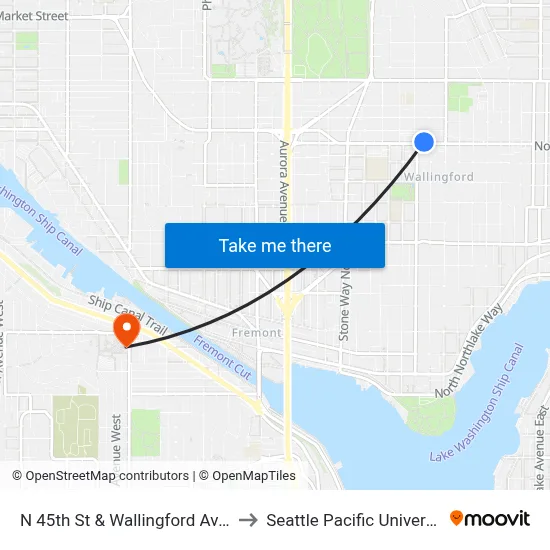N 45th St & Wallingford Ave N to Seattle Pacific University map