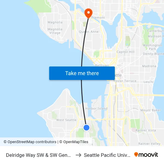 Delridge Way SW & SW Genesee St to Seattle Pacific University map