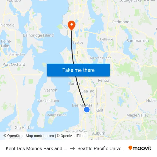 Kent Des Moines Park and Ride to Seattle Pacific University map