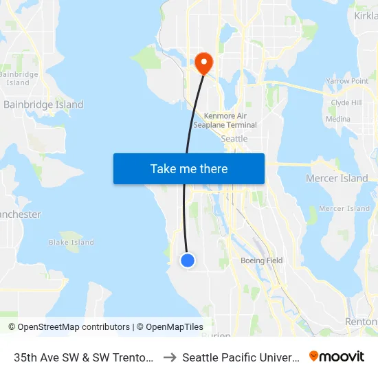 35th Ave SW & SW Trenton St to Seattle Pacific University map