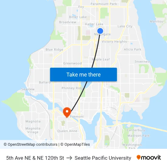 5th Ave NE & NE 120th St to Seattle Pacific University map