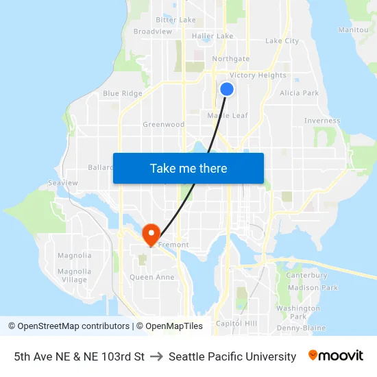 5th Ave NE & NE 103rd St to Seattle Pacific University map