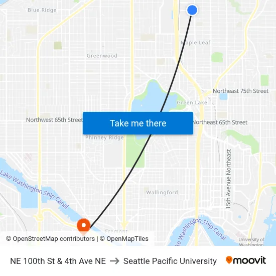 NE 100th St & 4th Ave NE to Seattle Pacific University map