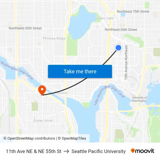 11th Ave NE & NE 55th St to Seattle Pacific University map