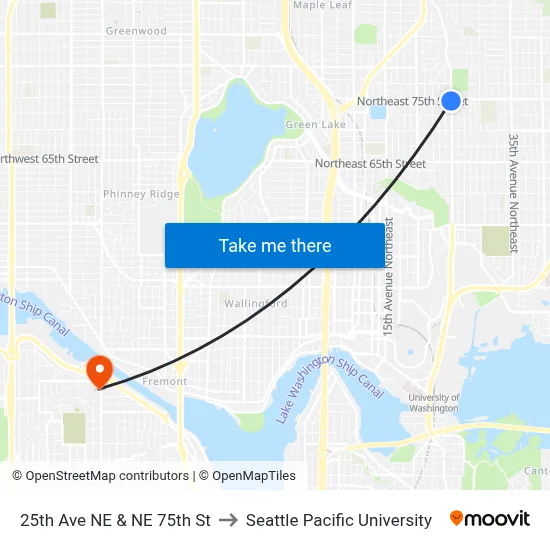 25th Ave NE & NE 75th St to Seattle Pacific University map