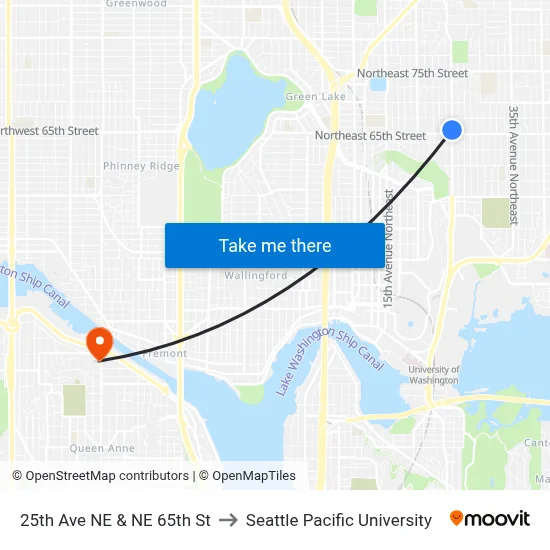 25th Ave NE & NE 65th St to Seattle Pacific University map