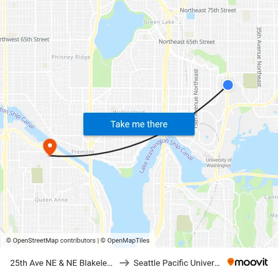 25th Ave NE & NE Blakeley St to Seattle Pacific University map