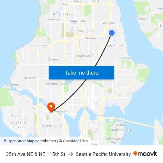 35th Ave NE & NE 115th St to Seattle Pacific University map