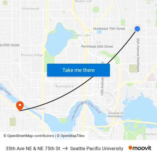 35th Ave NE & NE 75th St to Seattle Pacific University map
