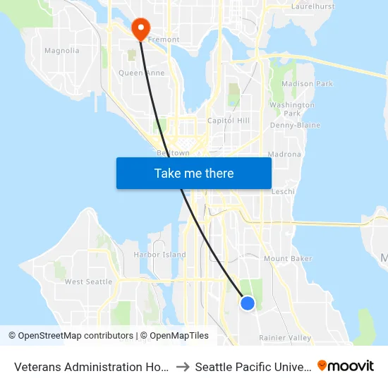 Veterans Administration Hospital to Seattle Pacific University map