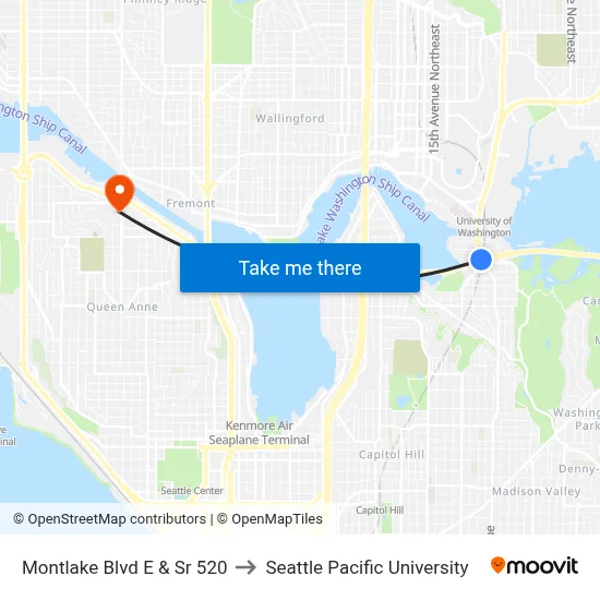 Montlake Blvd E & Sr 520 to Seattle Pacific University map
