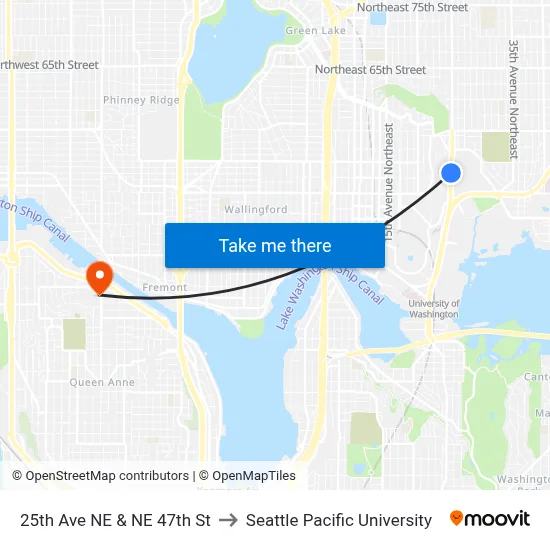 25th Ave NE & NE 47th St to Seattle Pacific University map