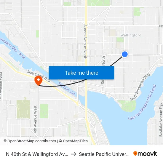 N 40th St & Wallingford Ave N to Seattle Pacific University map