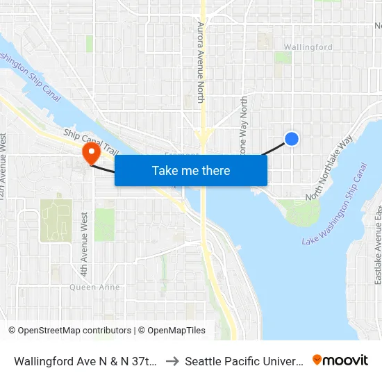 Wallingford Ave N & N 37th St to Seattle Pacific University map