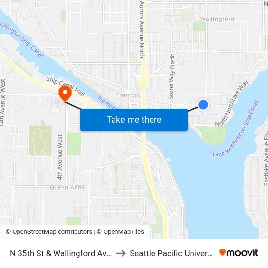N 35th St & Wallingford Ave N to Seattle Pacific University map