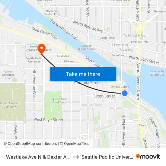 Westlake Ave N & Dexter Ave N to Seattle Pacific University map