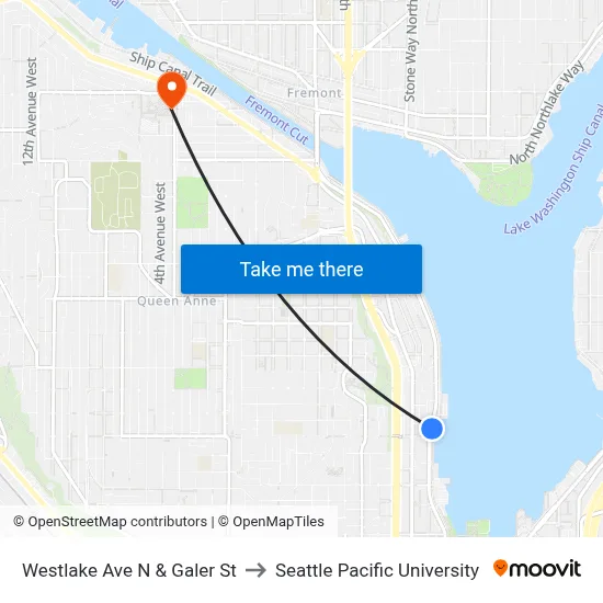 Westlake Ave N & Galer St to Seattle Pacific University map