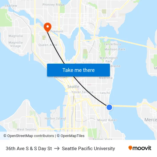 36th Ave S & S Day St to Seattle Pacific University map