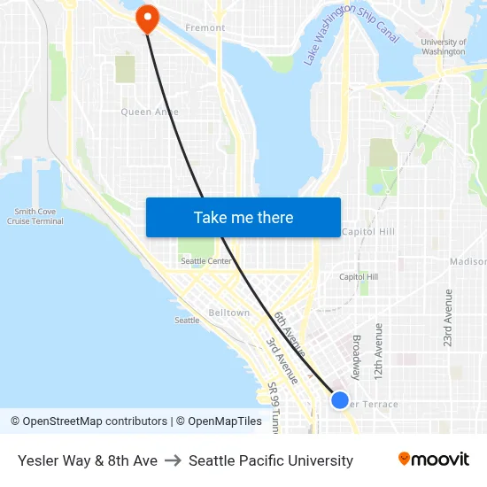 Yesler Way & 8th Ave to Seattle Pacific University map