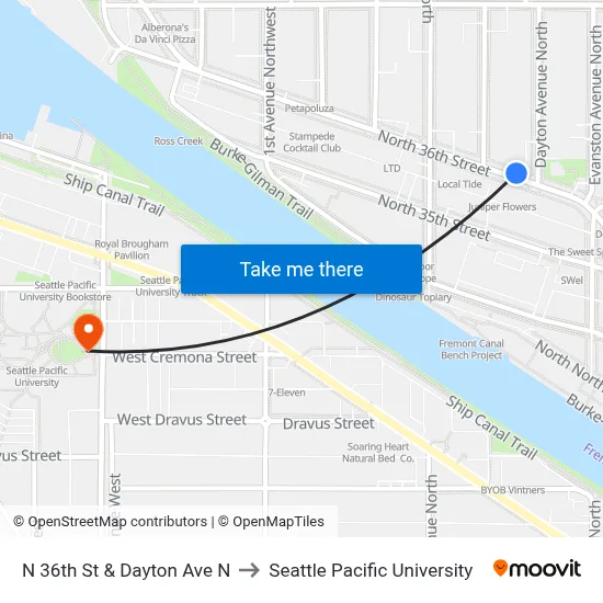 N 36th St & Dayton Ave N to Seattle Pacific University map