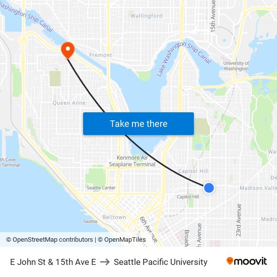 E John St & 15th Ave E to Seattle Pacific University map