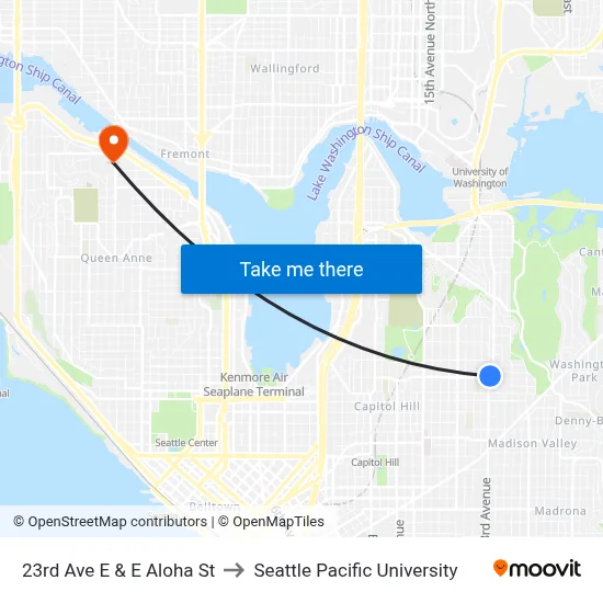 23rd Ave E & E Aloha St to Seattle Pacific University map