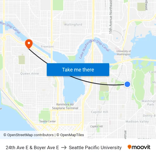 24th Ave E & Boyer Ave E to Seattle Pacific University map