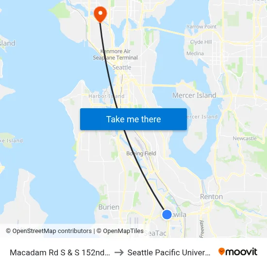 Macadam Rd S & S 152nd St to Seattle Pacific University map