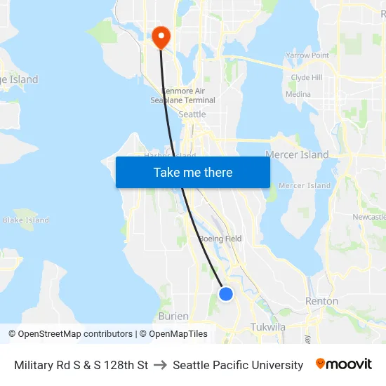 Military Rd S & S 128th St to Seattle Pacific University map