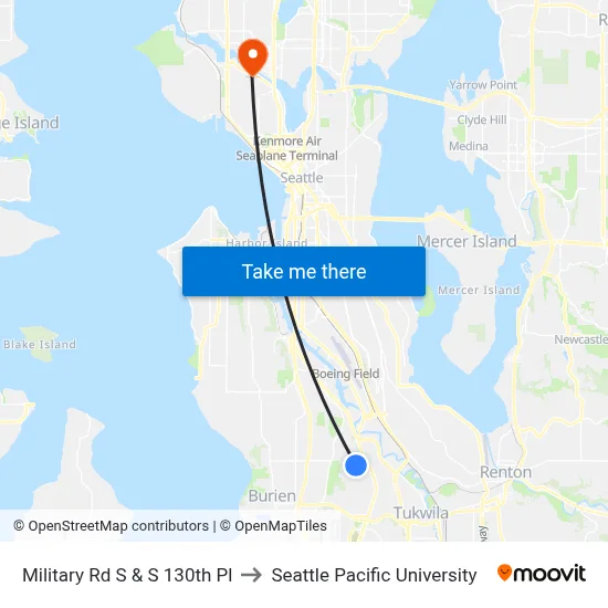 Military Rd S & S 130th Pl to Seattle Pacific University map