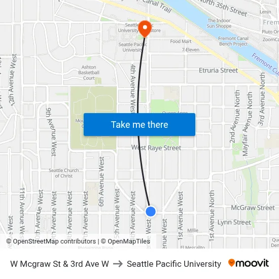 W Mcgraw St & 3rd Ave W to Seattle Pacific University map