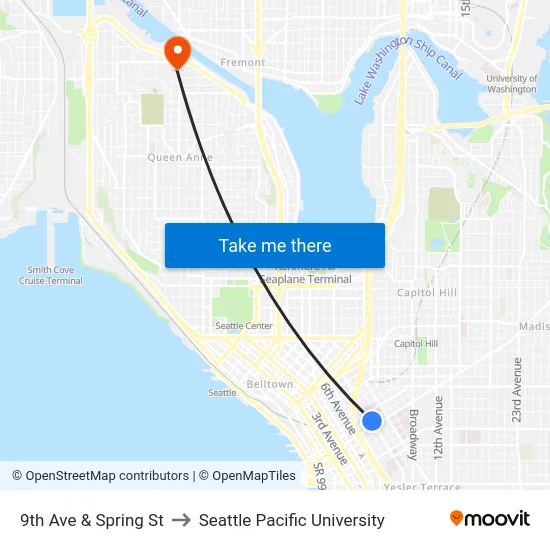 9th Ave & Spring St to Seattle Pacific University map