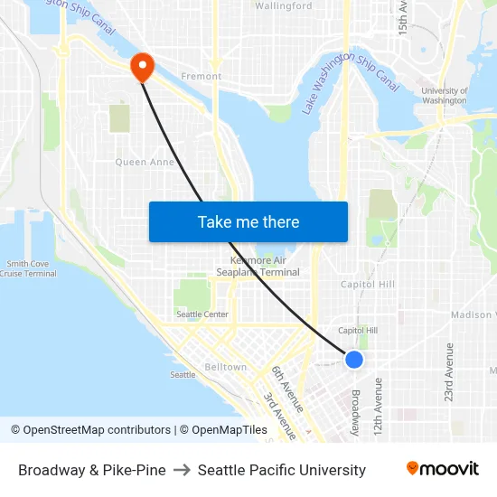 Broadway & Pike-Pine to Seattle Pacific University map