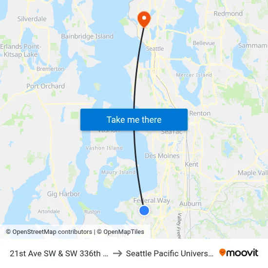 21st Ave SW & SW 336th St to Seattle Pacific University map