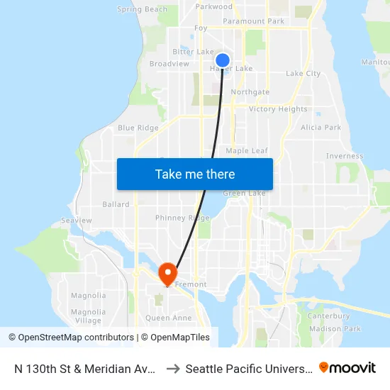 N 130th St & Meridian Ave N to Seattle Pacific University map