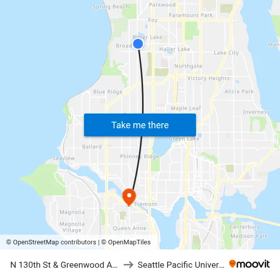 N 130th St & Greenwood Ave N to Seattle Pacific University map