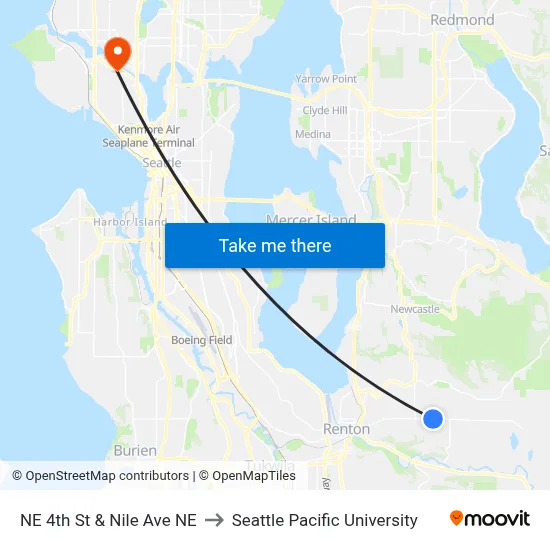 NE 4th St & Nile Ave NE to Seattle Pacific University map