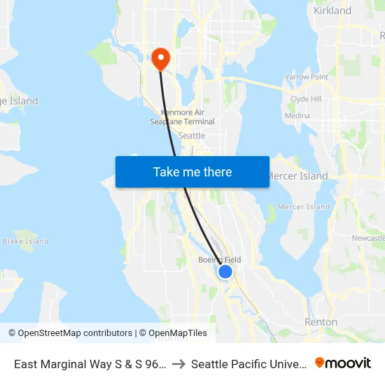 East Marginal Way S & S 96th Pl to Seattle Pacific University map