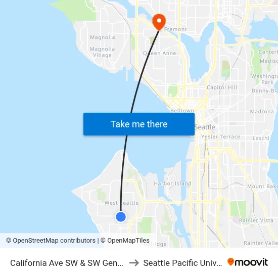 California Ave SW & SW Genesee St to Seattle Pacific University map