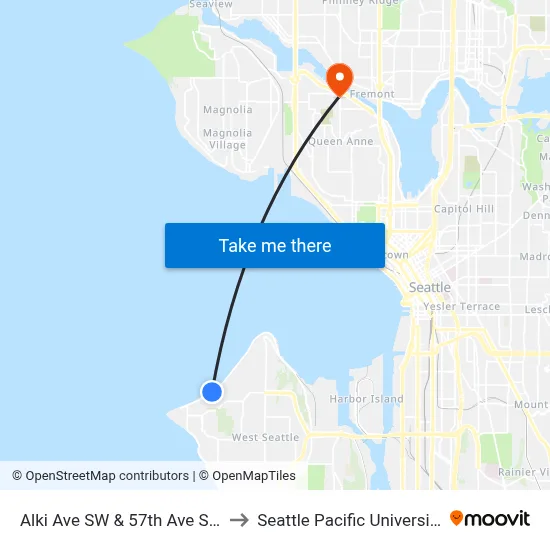 Alki Ave SW & 57th Ave SW to Seattle Pacific University map