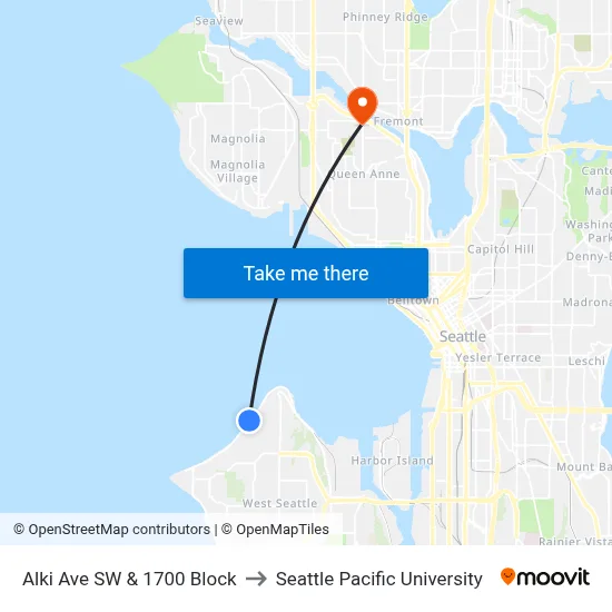 Alki Ave SW & 1700 Block to Seattle Pacific University map