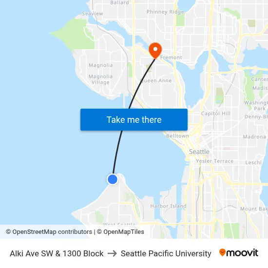 Alki Ave SW & 1300 Block to Seattle Pacific University map