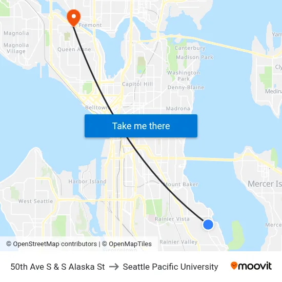 50th Ave S & S Alaska St to Seattle Pacific University map