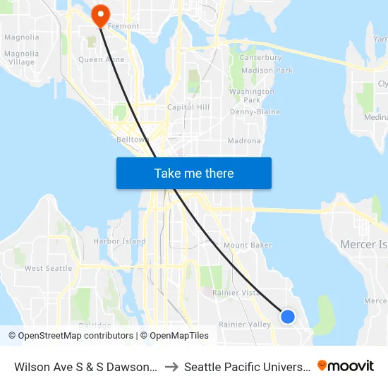 Wilson Ave S & S Dawson St to Seattle Pacific University map