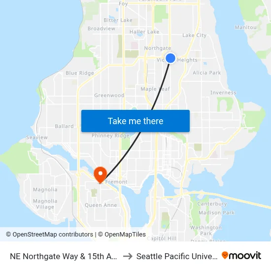 NE Northgate Way & 15th Ave NE to Seattle Pacific University map