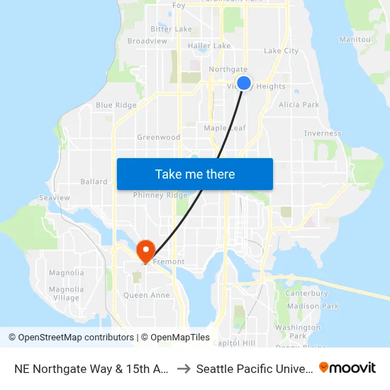 NE Northgate Way & 15th Ave NE to Seattle Pacific University map