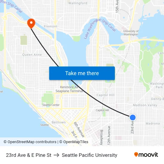 23rd Ave & E Pine St to Seattle Pacific University map