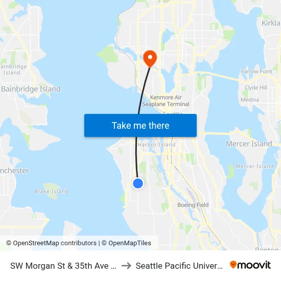 SW Morgan St & 35th Ave SW to Seattle Pacific University map