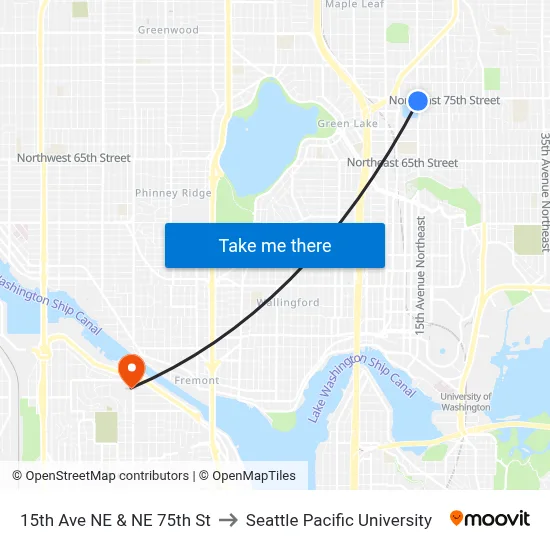 15th Ave NE & NE 75th St to Seattle Pacific University map